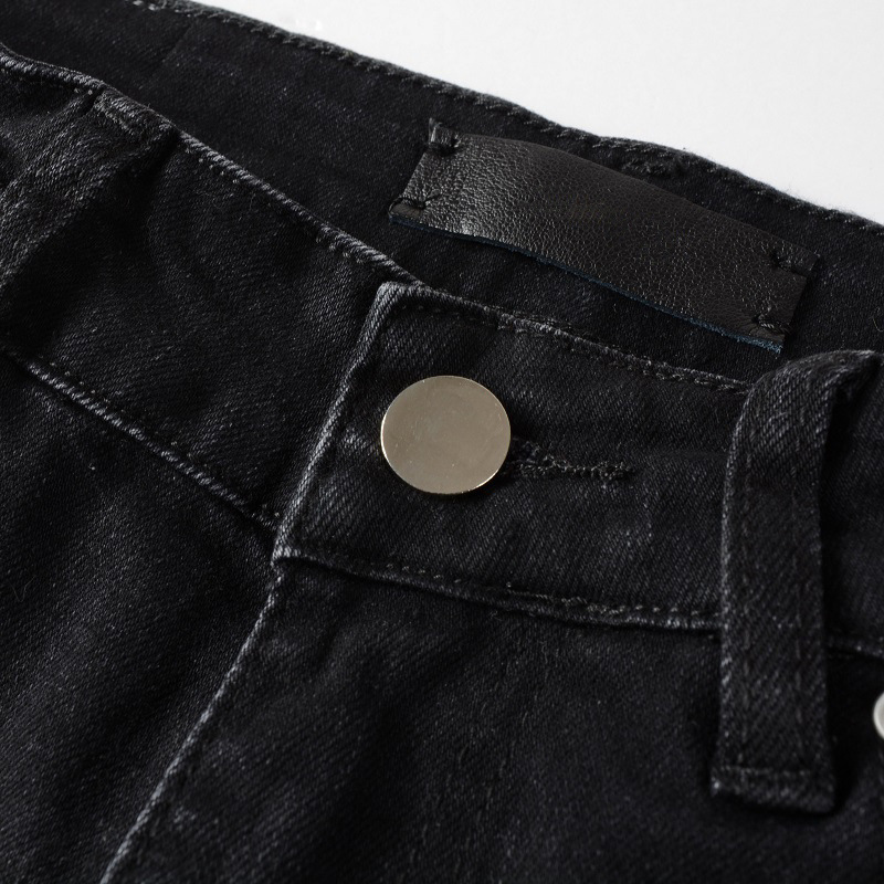 Fashion black men high street ripped skinny zipper fly amiryes spray paint dazzle letters jean