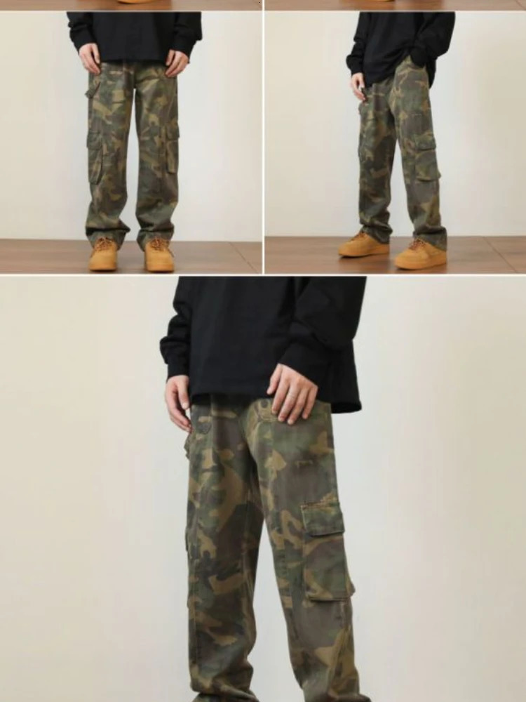 Men's Pants Foufurieux Camouflage Cargo Pants with Pocket Men Army Green Loose Alt Clothes Grunge Hip Pop Trouser Y2k Jeans Streetwear MEN 231129