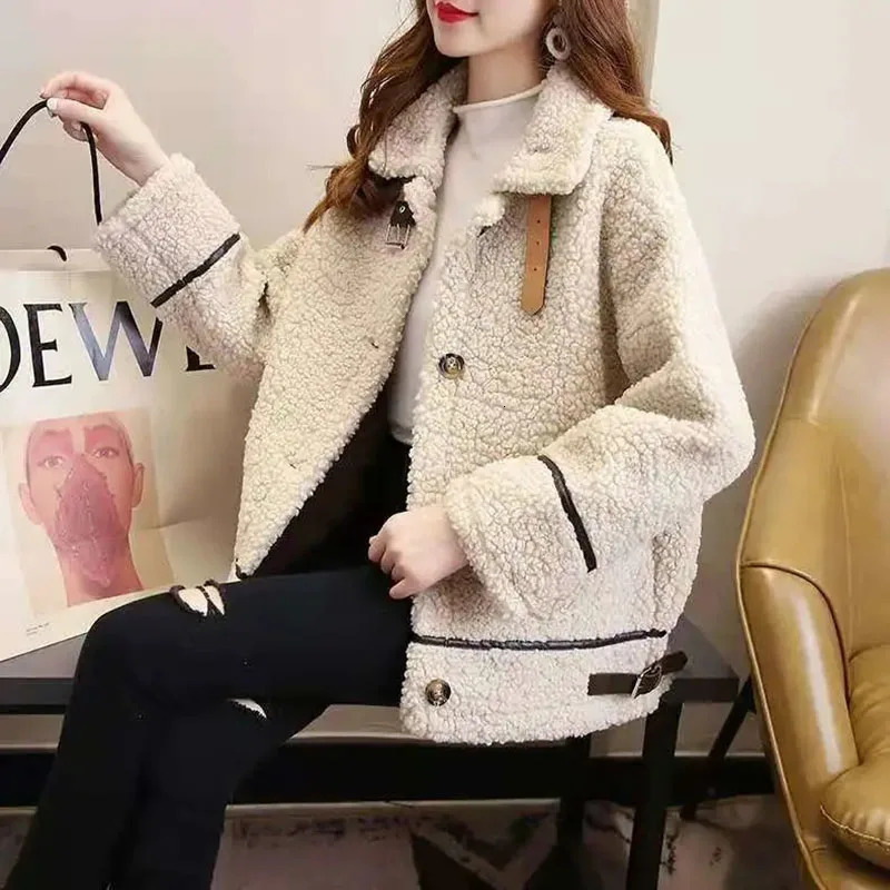 Womens Jackets Women Spring lamb fleece sweater Coat Female Thicken Warm Jacket Loose Casual allmatch thick fur one plush Cardigans 231129