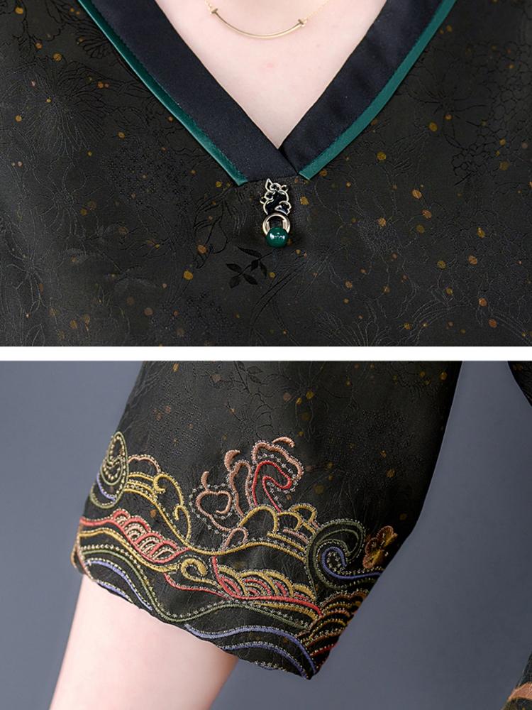 Dresses Black Print Silk Short Sleeve VNeck Formal Dress Women Spring Summer Elegant Bodycon Dress 2023 Korean Vintage Party Prom Dress