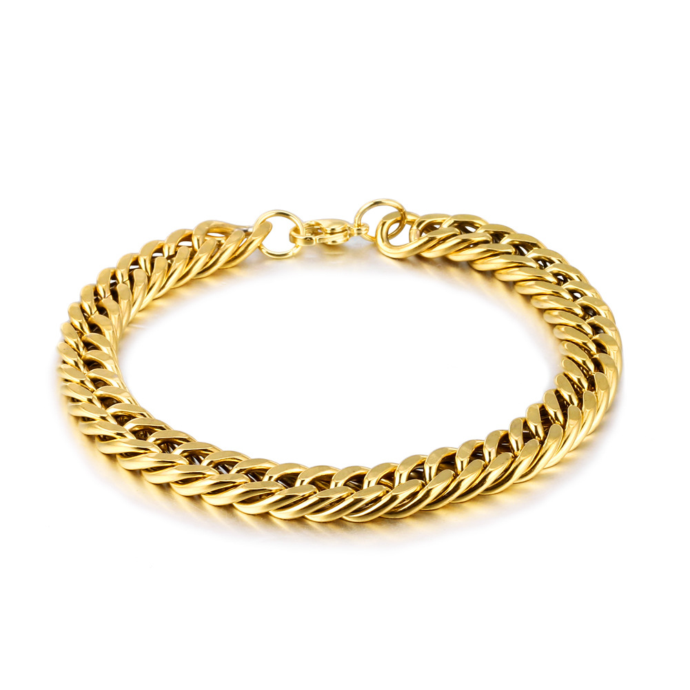New Mens Gold Plated Stainless Steel Chain Bracelet 22CM Hip Hop Jewelry