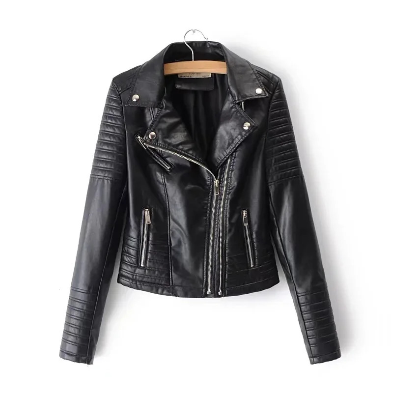 Womens Leather Faux Jacket Women Turndown Collar Pu Motorcycle Black Punk Coat Female Rivet Zipper Outerwear 231129
