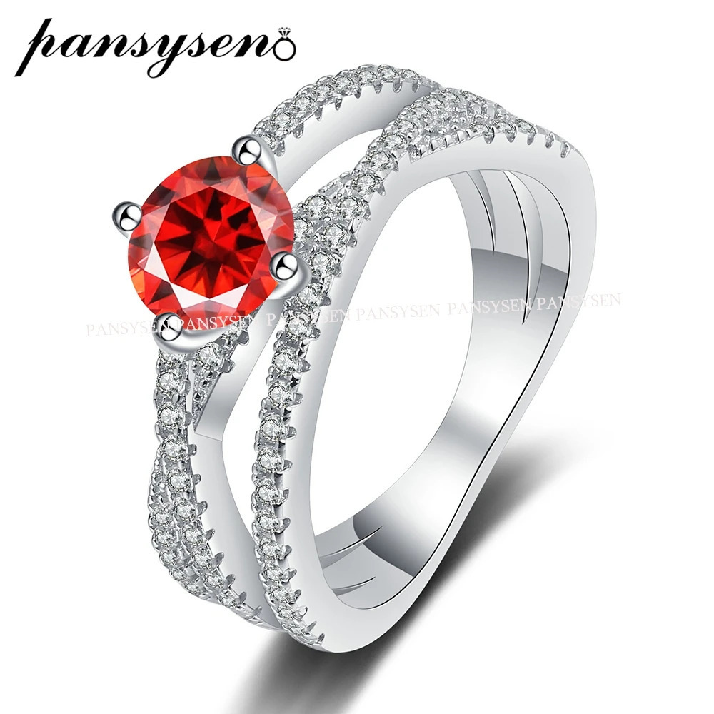 Wedding Rings PANSYSEN D VVS1 Colorful for Women Lab Grown Diamond with GRA Engagement Band S925 Sliver Ring 231128