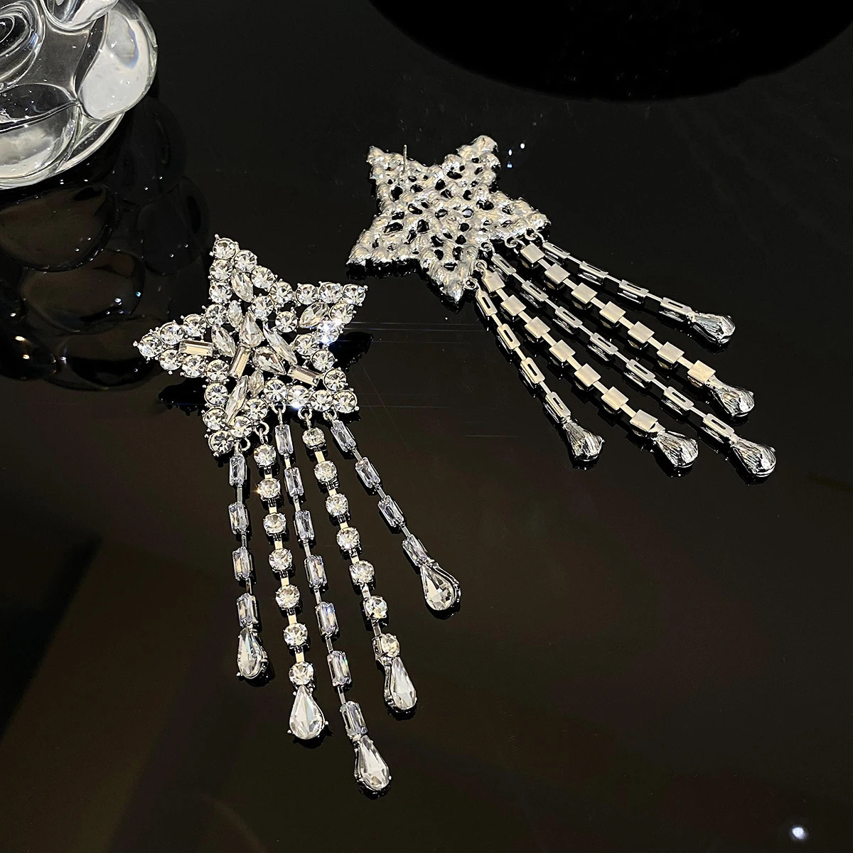 Charm Freetry Micro Inlaid Zircon Tassel Earrings for Women Trendy Full Crystal Star Drop Earring Statement Party Jewelry 231129