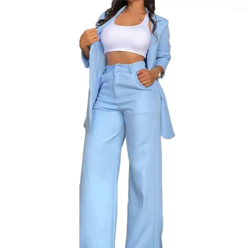 Womens Two Piece Pants Women Suit Stylish Coat Single-breasted Jacket Wide Leg Fashionable Commute Set For Ladies Formal