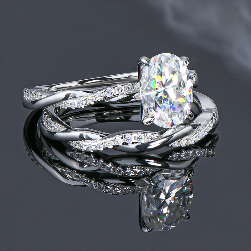 Wedding Rings IOGOU Real Engagement 7 9mm D Diamond Ring Bridal Set 925 Sterling Silver 2023 Collection Jewelry 231130