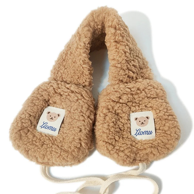 Ear Muffs Korean Cute Bear Plush Earmuff Foldable Lace UP Bag Cover Warmer Autumn Winter Women Headphones Keep Warm 231130