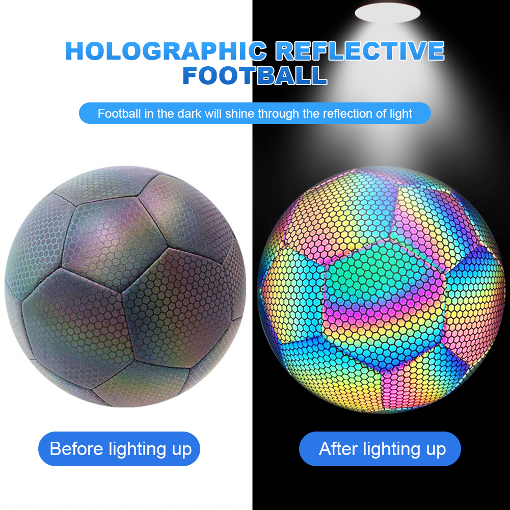 Balls Holographics Reflective Soccer Ball Size 45 Glow In The Dark Footballs Gifts with Inflator Excellent Elasticity Sporting Goods 230428