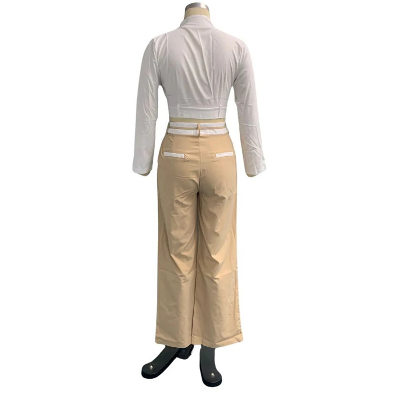 Women's Two Piece Pants Waytobele Women Two Piece Set Fashion Solid Long Sleeve Lapel V Neck High Single Button Short Top Loose With Pockets Pant