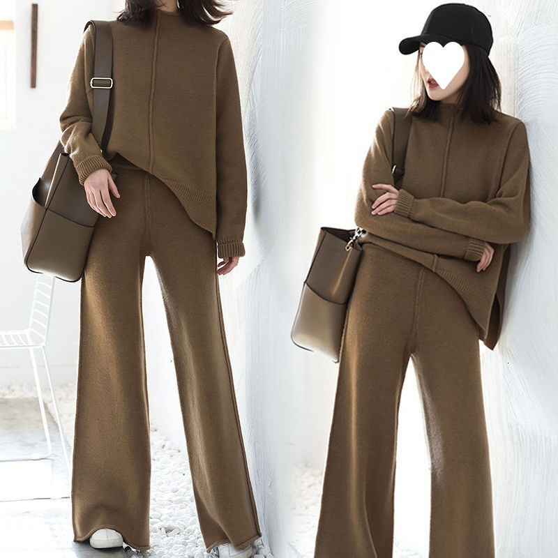 Genayooa Cashmere Two Piece Set Top And Pants Winter Korean Womens Tracksuit Casual 2 s Outfits 220315