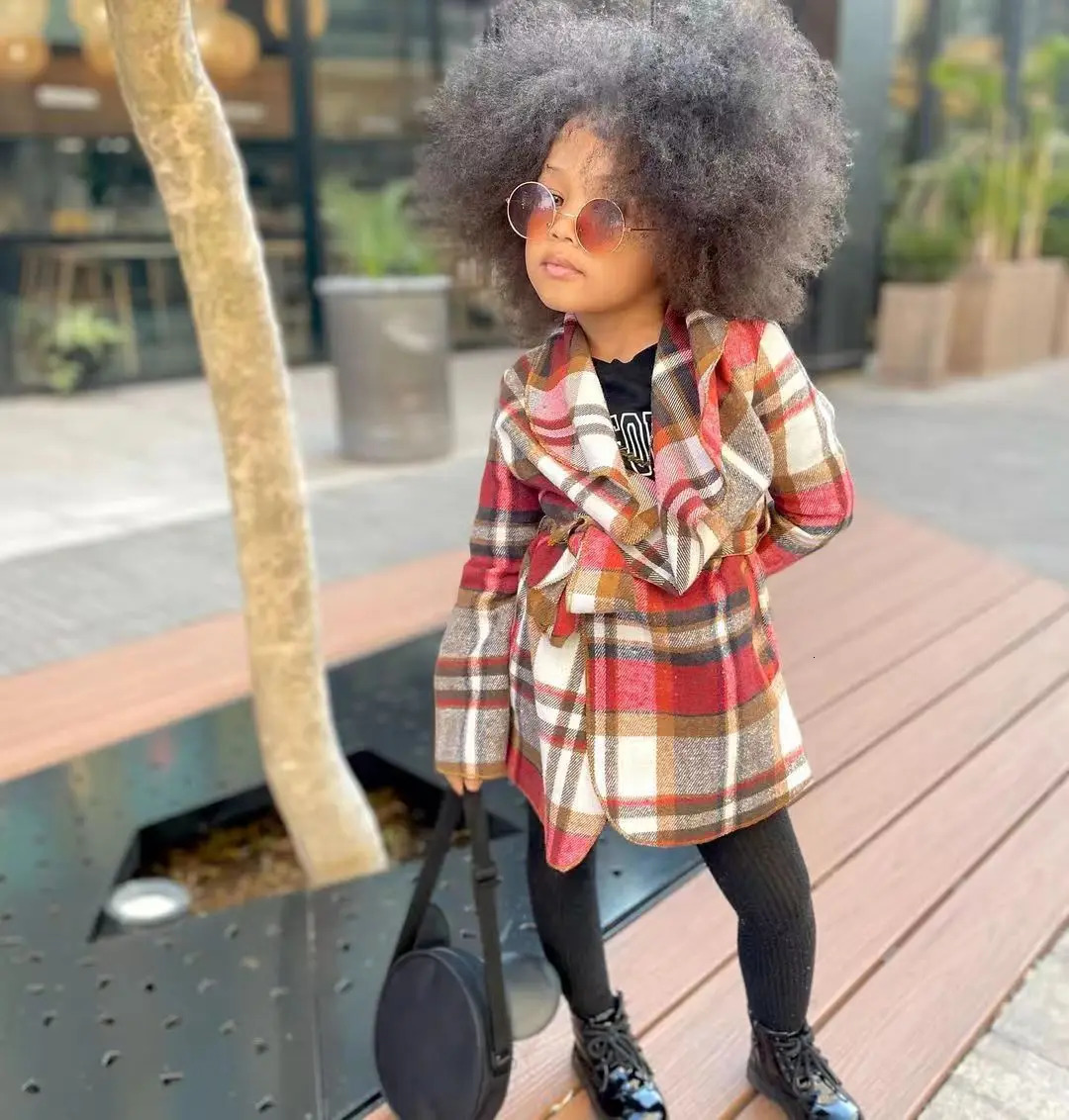 Clothing Sets Winter Toddler Girl's Plaid Coats With Belt Windproof Winter Children Girls Coats Kids Clothes Warm Girls Jacket For 3-9 Years 2311