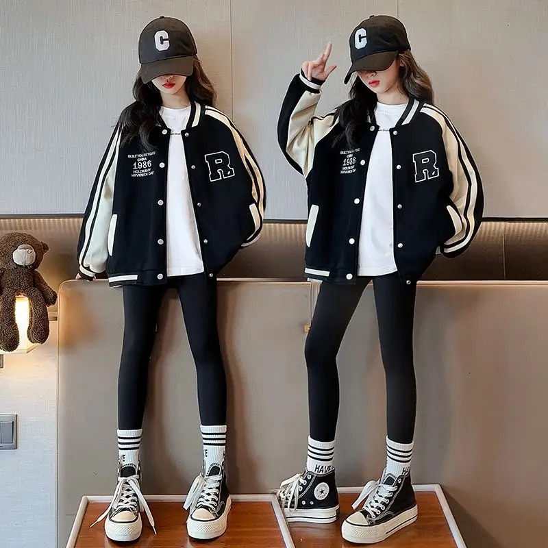 Jackets Teenage Girls Baseball Jackets For 3-13 Years Old Teens Clothes Children Sports Outerwear Coat Spring Autumn Fashion Boys Jacket 231129
