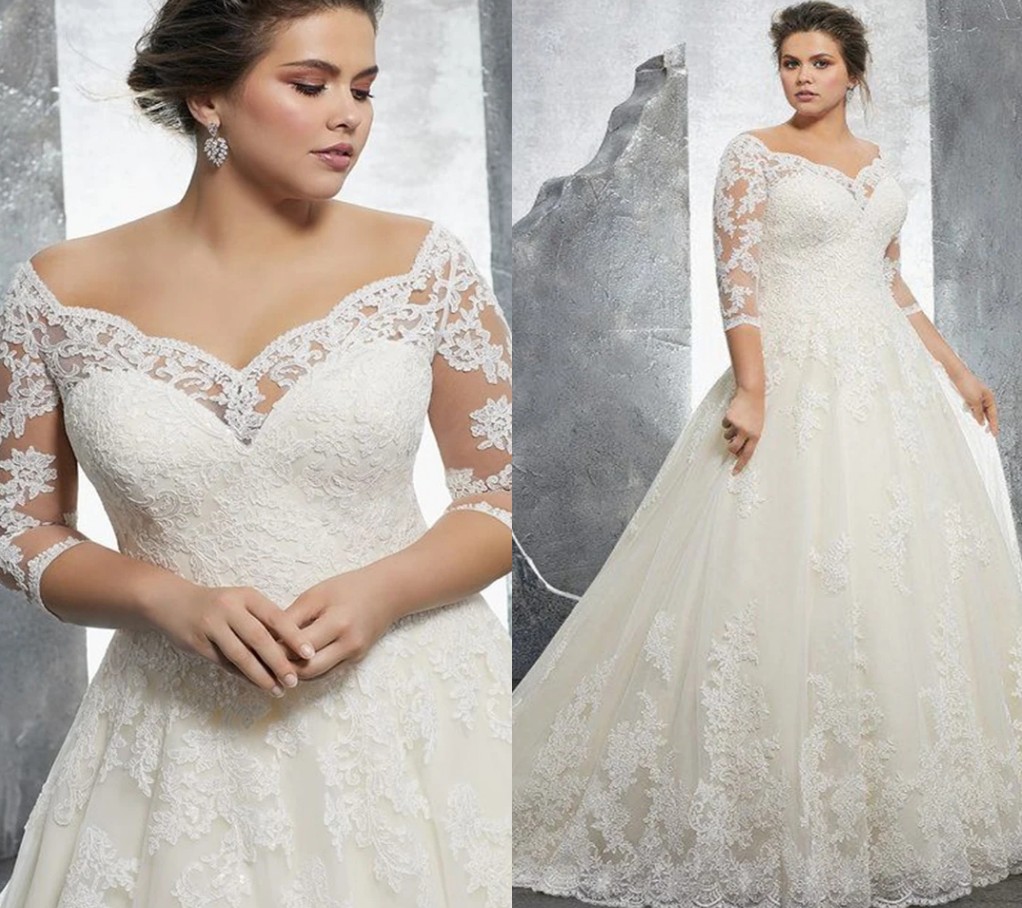 2024 Elegant Plus Size A-line Wedding Dress Off Shoulder Lace Applique Half Sleeves Bridal Dresses Bride Gowns Robe De Mariage Vestidos De Noiva