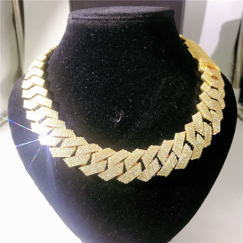 20mm 4 Rows Hand Set Mens Necklace 10k Yellow Gold Vvs Moissanite Dia Cuban k Chain