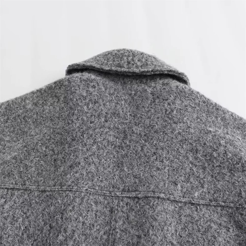 Womens Jackets UNIZERA Winter Casual Grey Beaded Leather Loose Patch Pocket Short Jacket Coat 231129