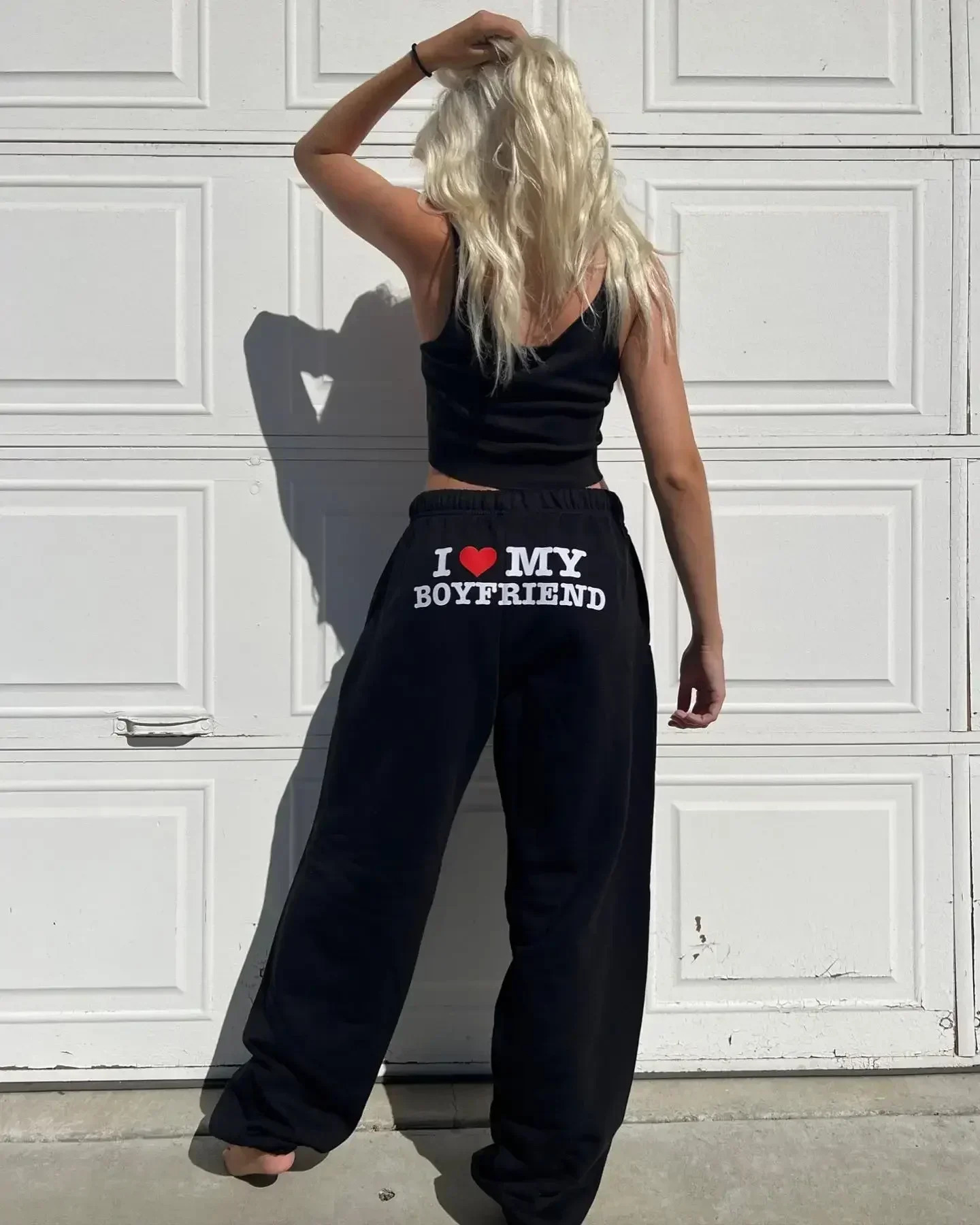 Women s Pants s I Love My Boyfriend Printed Sweatpants Y2k High Elastic Waist Drawstring Baggy Trousers Vintage Casual Loose Straight 231130