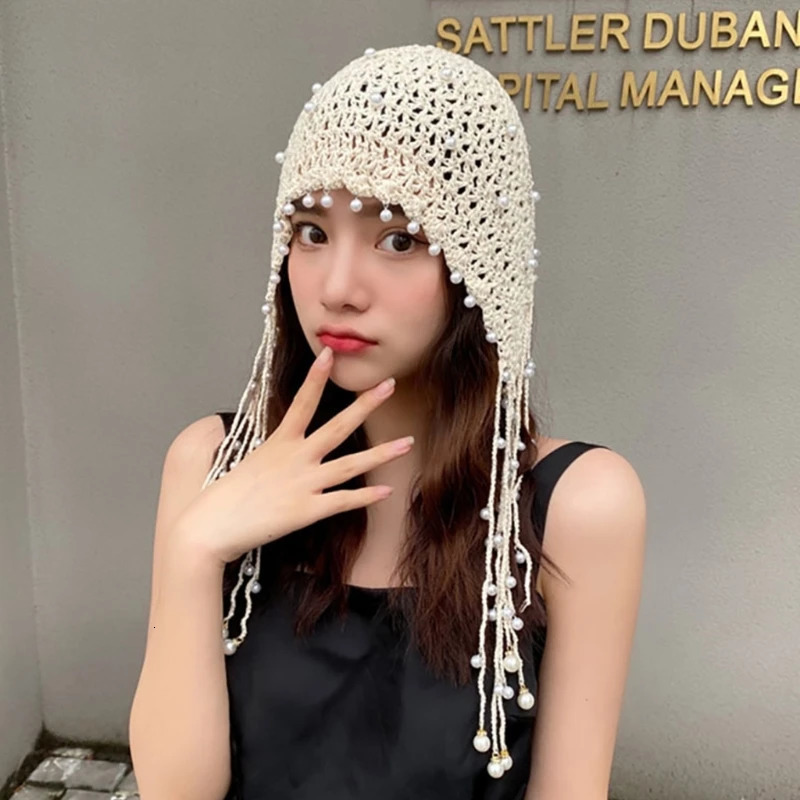 Beanie Skull Caps Elegant Pearls Beanie Hat Breathable Y2K Crochet Holiday Decors 231130