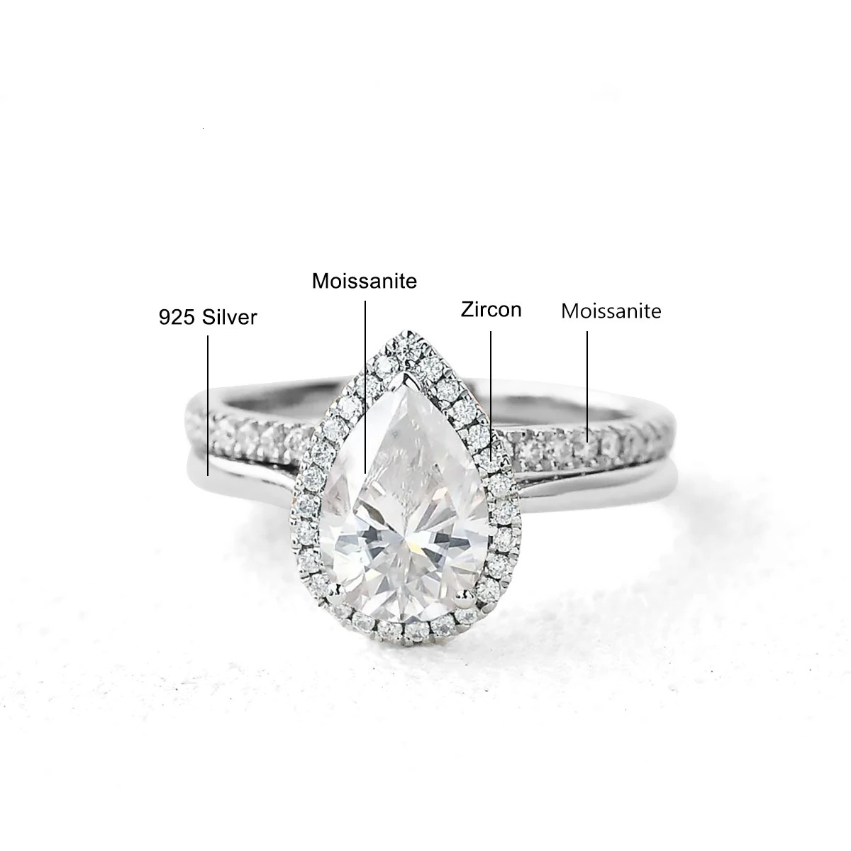 Wedding Rings 2PCS Ring Sets Real Pear Cut 100 925 Sterling Silver for Women Engagement Accessories Fine Jewelry 231130