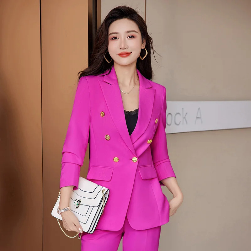 Women's Two Piece Pants High Quality Korean Spring Autumn Ladies Pant Suit Formal 2 Piece Set Blazer Women Office Business Work Wear Jacket And T