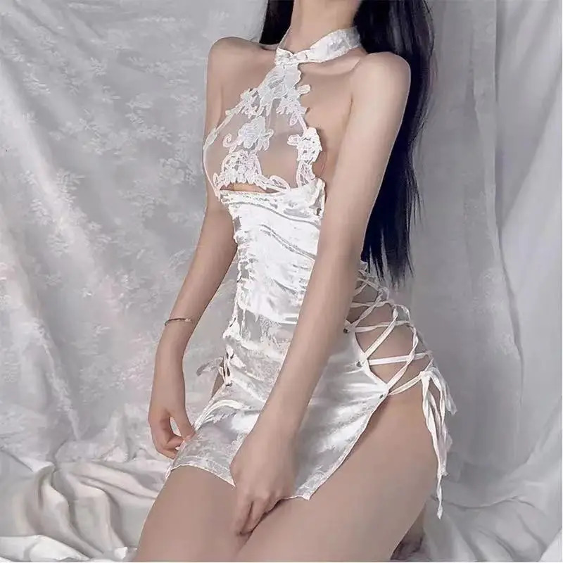 Sexy Set Sexy Pajamas Sexy Underwear Cheongsam Temptation Passion Hollow Binding High Slit Free Uniform Set Sexy Bodysuit Lingerie 231130