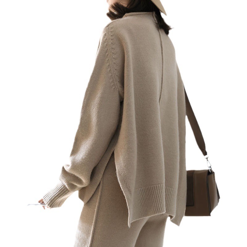 Genayooa Cashmere Two Piece Set Top And Pants Winter Korean Womens Tracksuit Casual 2 s Outfits 220315