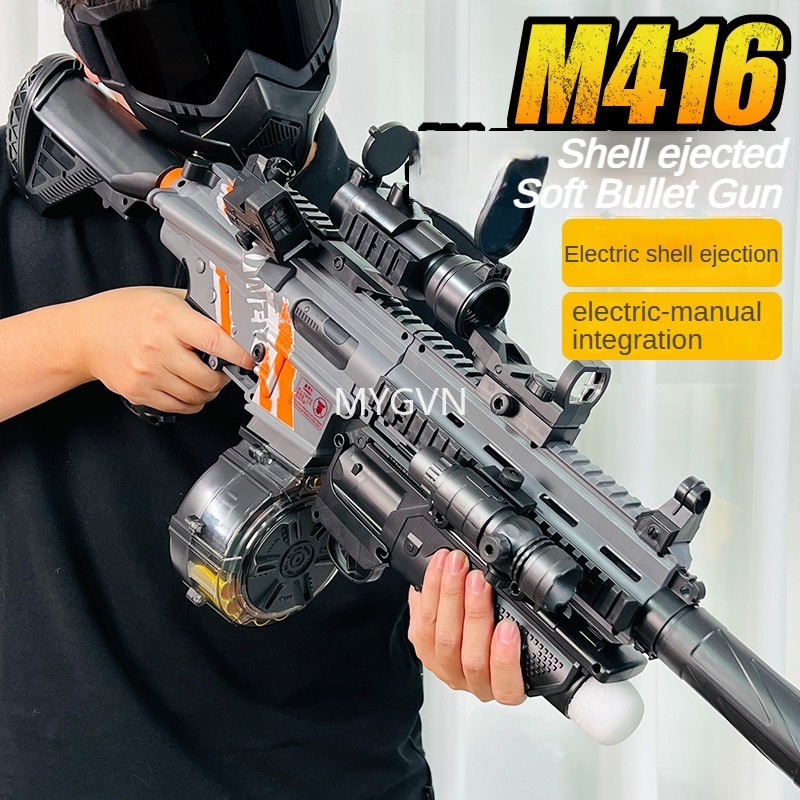 M416 Soft Bullet Electric Manual Dual Mode Rifle Continuous Firing Shell Ejected Launcher with High-precision Scope with Drum CS Outdoor Game Prop