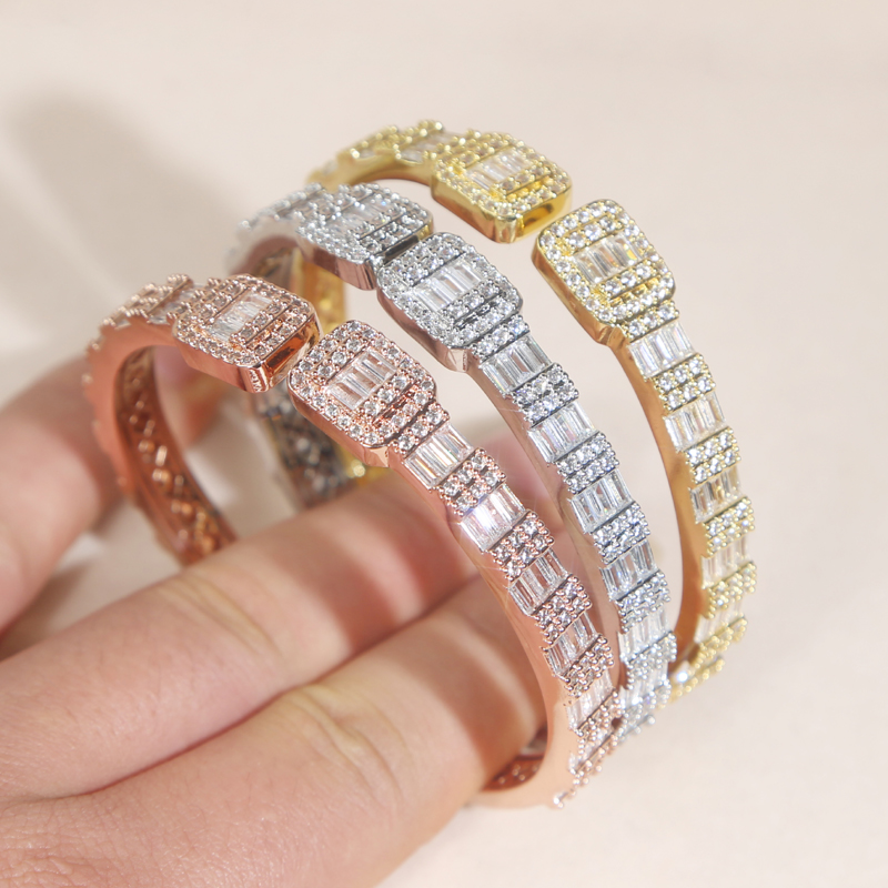 Rose Gold Zircon Bangle Hip Hop Bracelet for Women a319