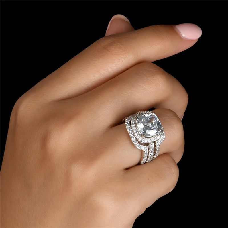 Wedding Rings IOGOU 3In1 3 0ct Cushion Bridal Ring Set For Women 925 Silver Fashion Engagement Sona Simulated Diamond 231130