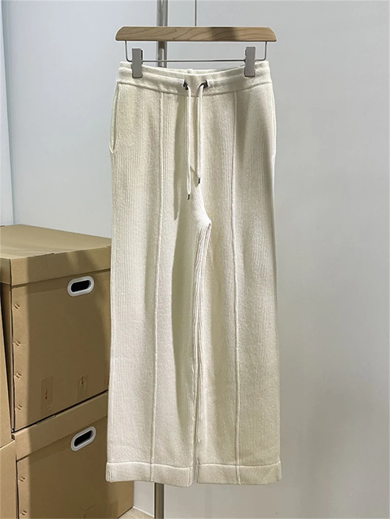 Womens Two Piece Pants 100% cashmere womens hoodie with long sleeves or elastic waist floral straight pants autumn knitted set 231129