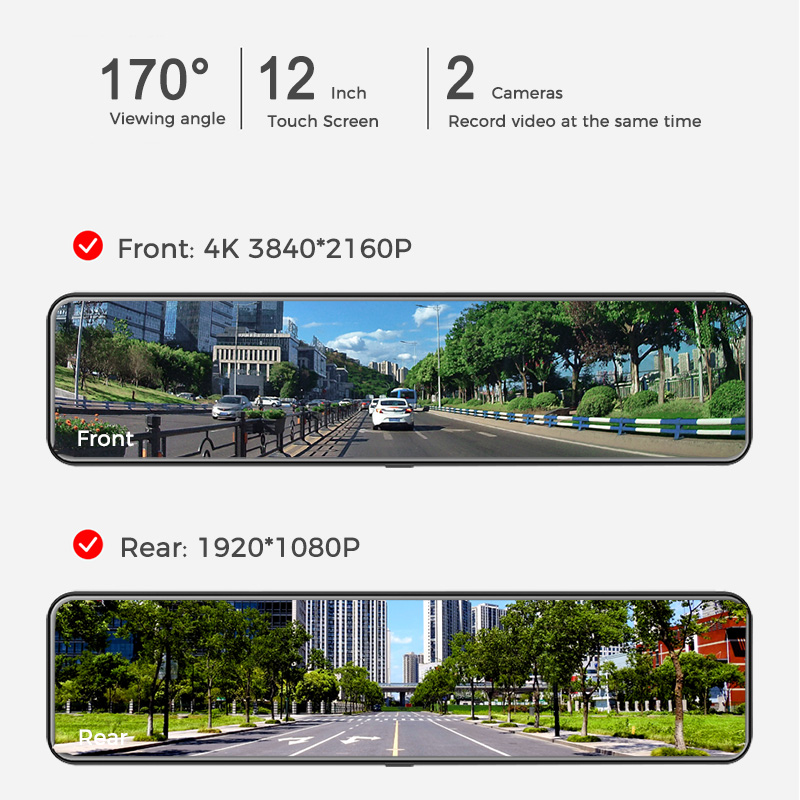 H6 12" Car DVR 4K 3840*2160P Dash Cam WIFI GPS 415 Rear View Mirror 1080P Car Camera Video Recorder Park Monitor