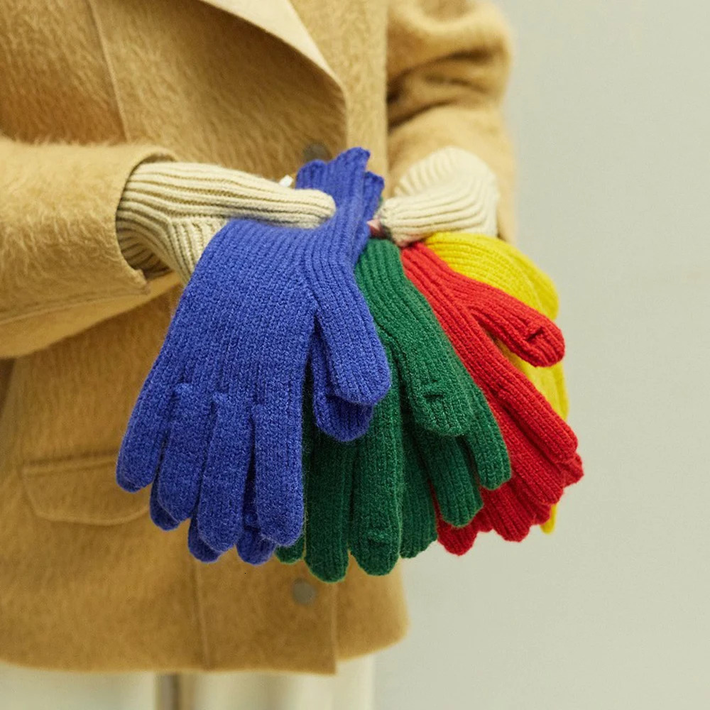 Five Fingers Gloves Knitted Full Touch Screen For Playing Phone Winter Thicken Warm Outdoor Skiing Stretch Mittens 231130
