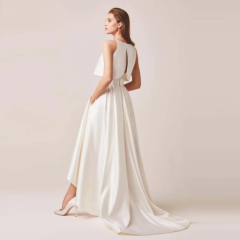 2024 Ivory Stain High/Low Wedding Dresses Two Pieces Floor-Lenth Bridal Gown Birthday Party Dresses Vestido De Noiva