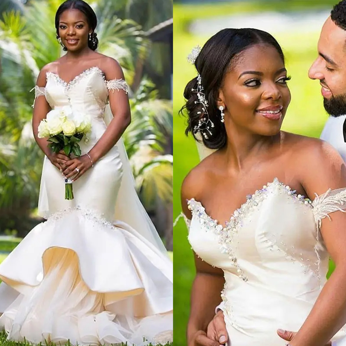 Elegant Satin Ruffles Mermaid Wedding Dresses Off The Shoulder Sexy Bridal Gowns Floor Length Custom Made Robe De Mariee