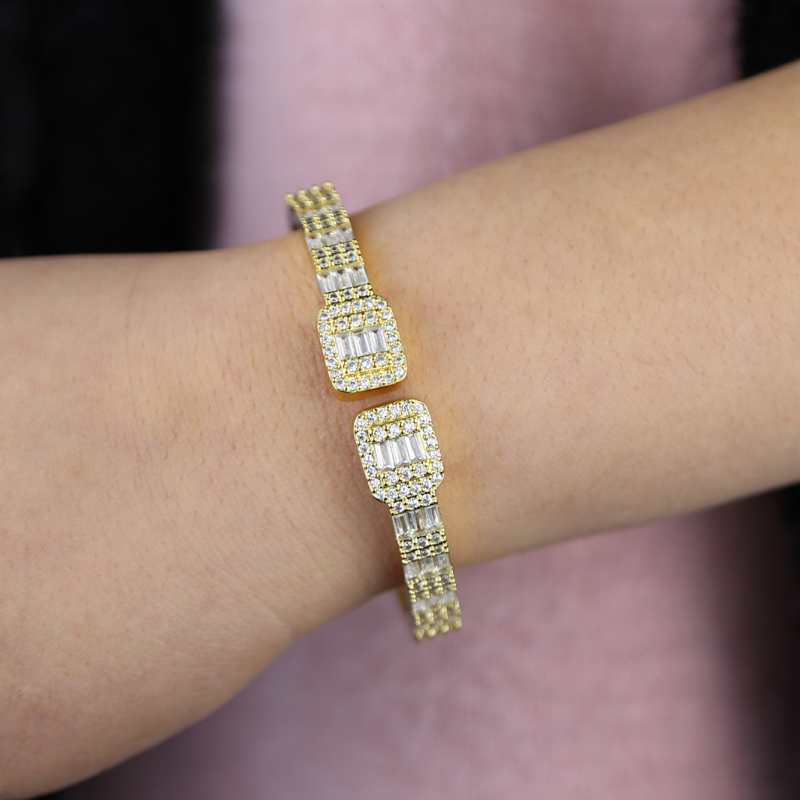 Rose Gold Zircon Bangle Hip Hop Bracelet for Women a319