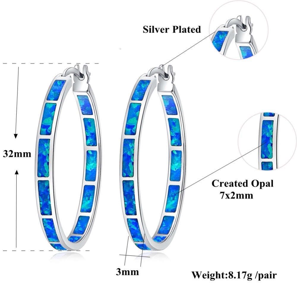 Hoop Huggie CiNily Blue Green Fire Opal Stone Hoop Earrings for Women SilverRose Gold Color Big Round Circle Hip Hop Punk Party Jewelry 230428