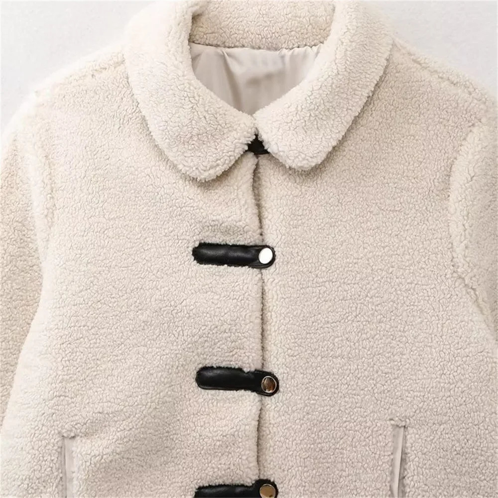Womens Jackets Winter Casual Loose Collar Lamb Fleece Buckle Short Jacket Coat 231129