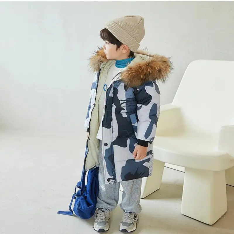 Down Coat Kids Thicken Warm Down Coat Boys Winter Real Fur Hooded Long Parkas Girls Cotton Down Jackets Outerwears Teen Children Clothing 231129