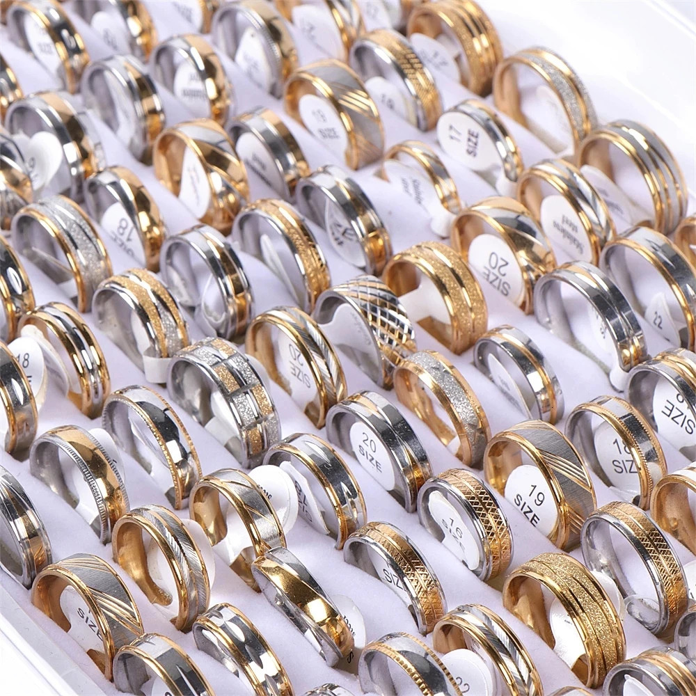 Wedding Rings 10pcs lot Fashion Stainless Steel Heart Love Jewelry For Women Men Mix Style Party Gifts 231130