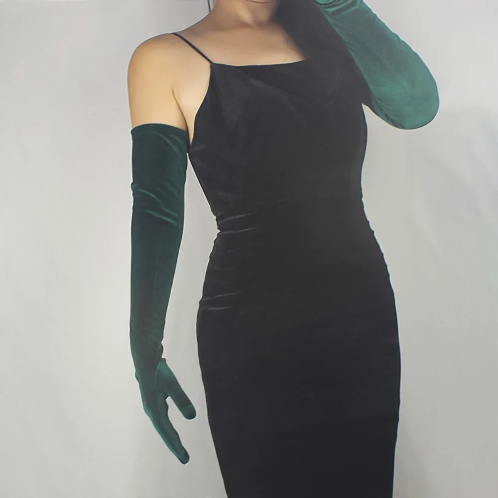 Five Fingers Gloves VELVET GLOVES 60cm 24" Azure Long Stretch Aqua Mint Teal Robin Light Blue Green TECH Prom Party Wedding Sexy Gala 231130