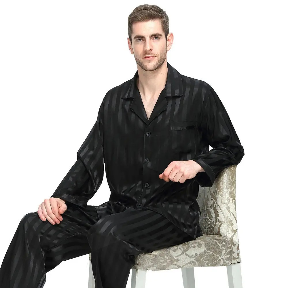 Men's Sleepwear Mens Silk Satin Pajamas Set Pajama Pyjamas Set PJS Sleepwear Set Loungewear U.S.S M L XL 2XL 3XLL 4XL Plus Striped 231129