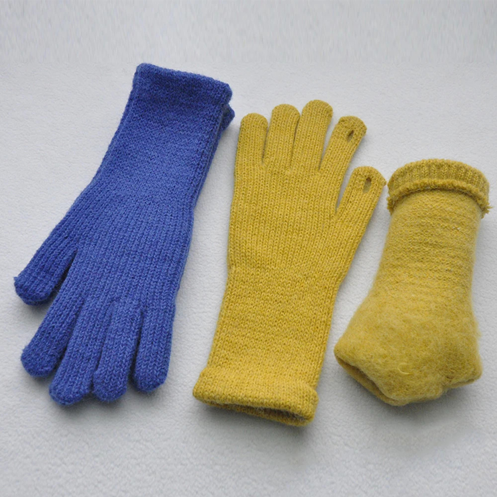 Five Fingers Gloves Knitted Full Touch Screen For Playing Phone Winter Thicken Warm Outdoor Skiing Stretch Mittens 231130