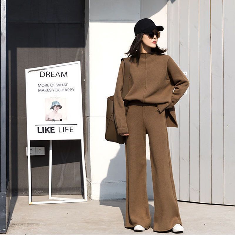 Genayooa Cashmere Two Piece Set Top And Pants Winter Korean Womens Tracksuit Casual 2 s Outfits 220315