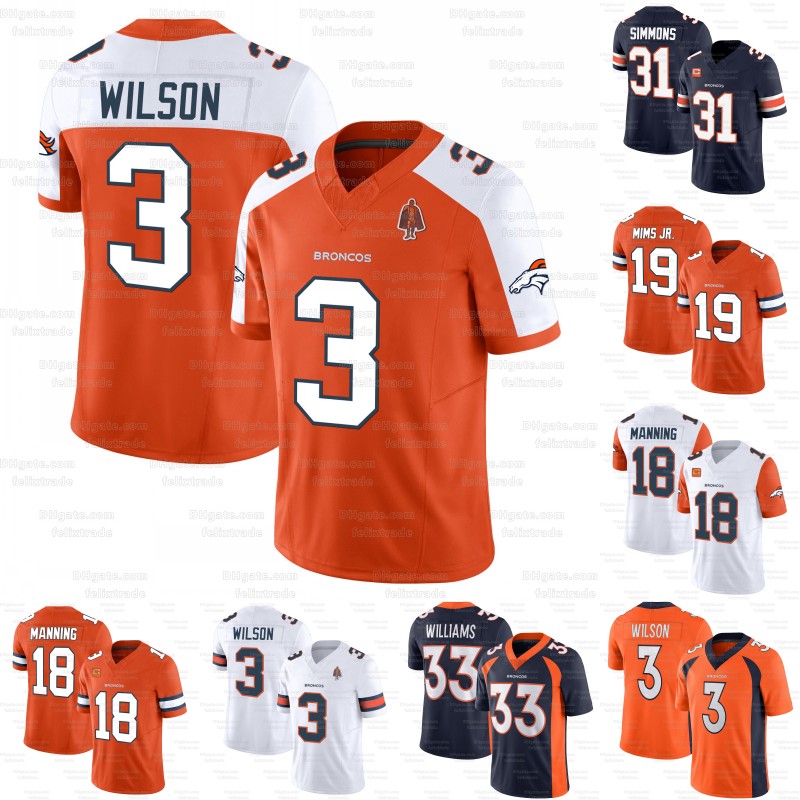 3 Russell Wilson Peyton Manning Broncos Football Jersey Patrick Surtain II Jerry Jeudy John Elway Justin Simmons Javonte Williams Courtland Sutton Marvin Mims Jr