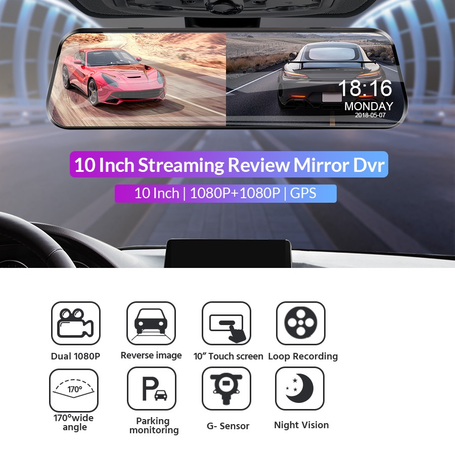 Car Mirror Rearview Dash Cam Car Mirror Black Box Dual 1080P 2-in-1 Mirror Dvr Video Recorder Car Dvr Registrar Video Recorder