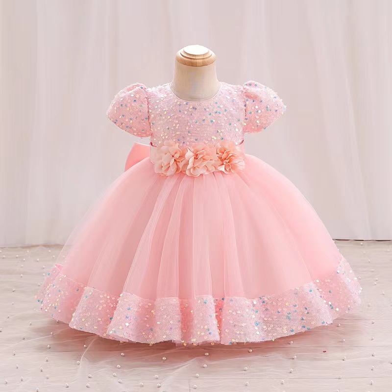 Flower Girl Dresses for Wedding pink Princess tutu Skirt sequined Ball Gown Jewel Vintage Child First Communion Dress 2023 Tulle Long Kids Princess Ch