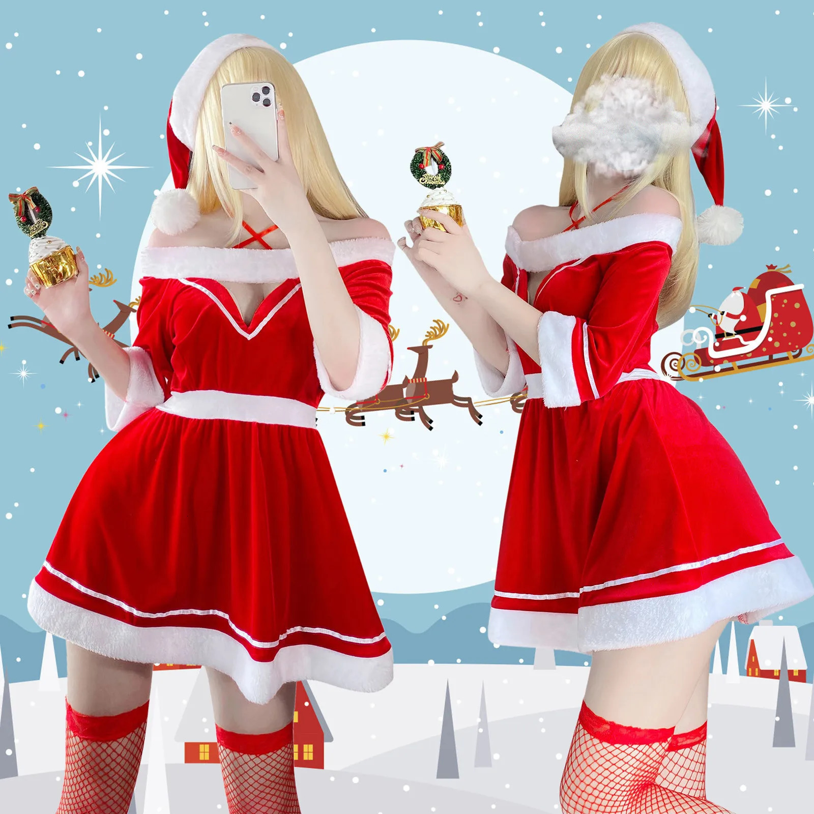 Sexy Set Christmas Women Sexy Miniskirt Pajamas Sexy Underwear Set Lingerie Lace Camisole for Women Set 231130