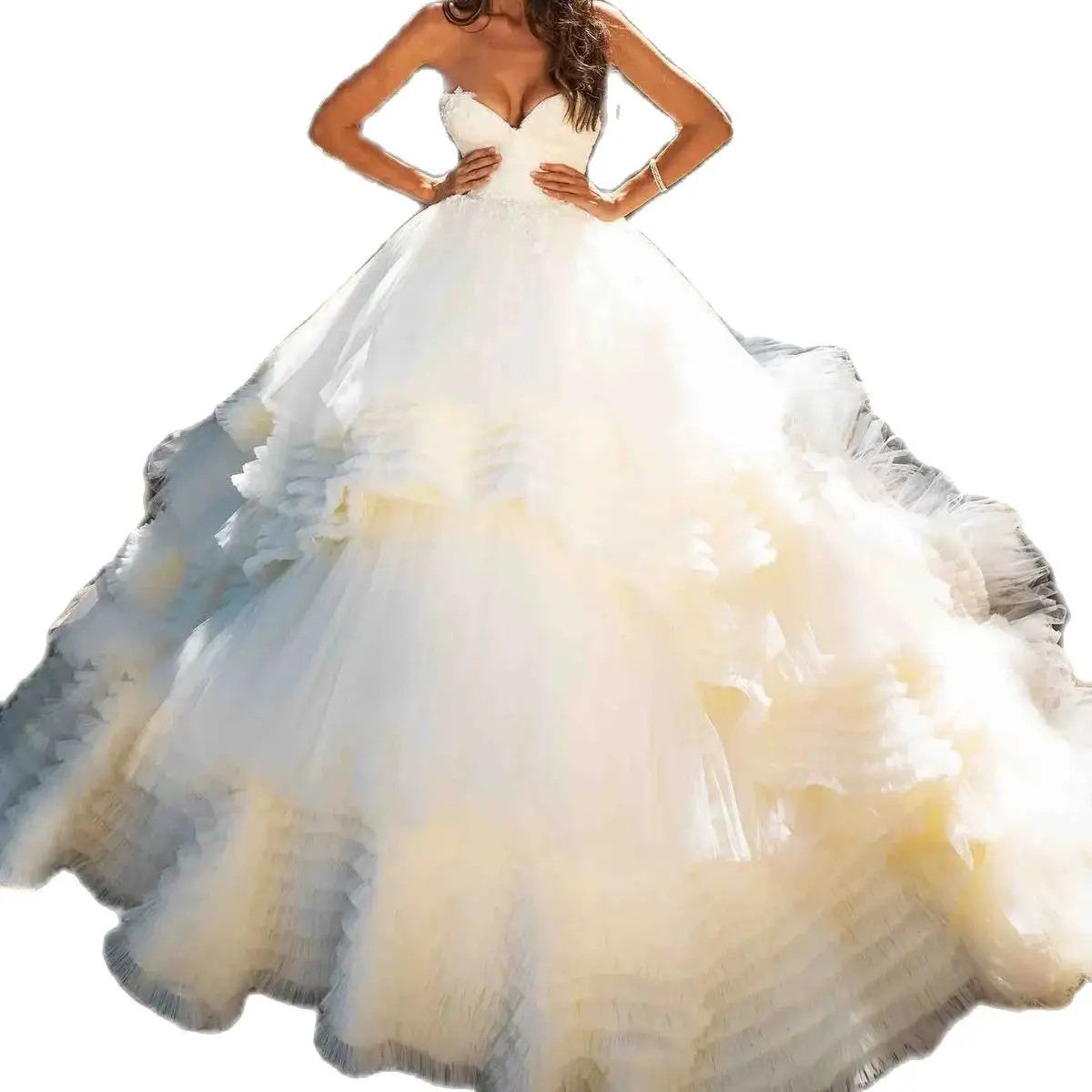 Arabic Ivory Ball Gown Wedding dress Sleeveless Women Party Dress Tulle Puffy Ruffles Birthday Bridal Dresses