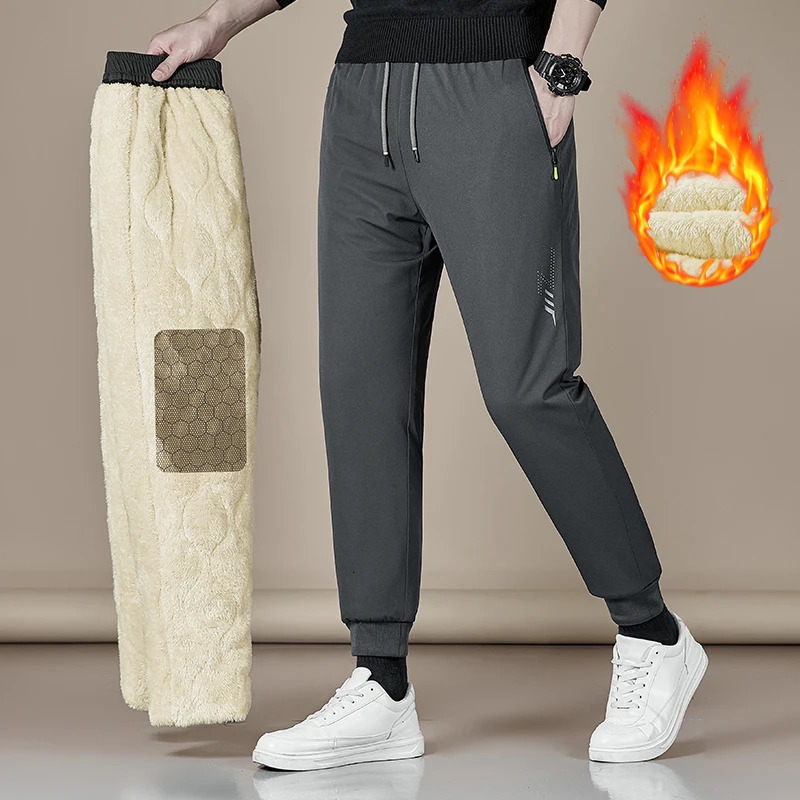 Men's Pants Men's Winter Warm Fleece Pants Lined with Graphene Fabric Knee Warm Pants Harajuku Joggers Zip Pockets Casual Pants 7XL-110KG 23