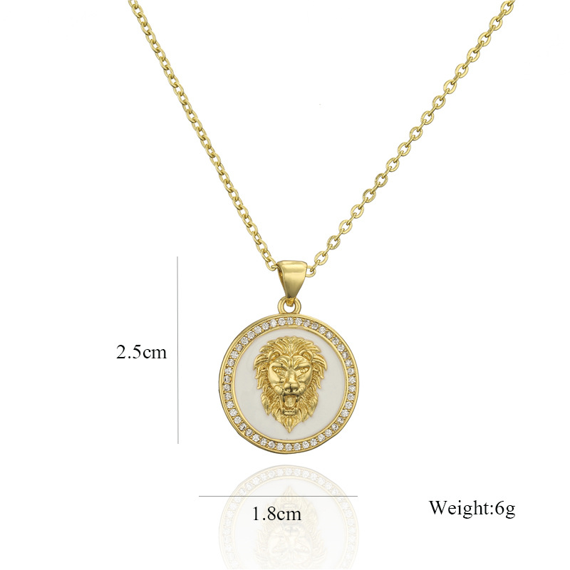 Classic Design Lion Head Pendant Necklace White Enamel Jewelry for Gift