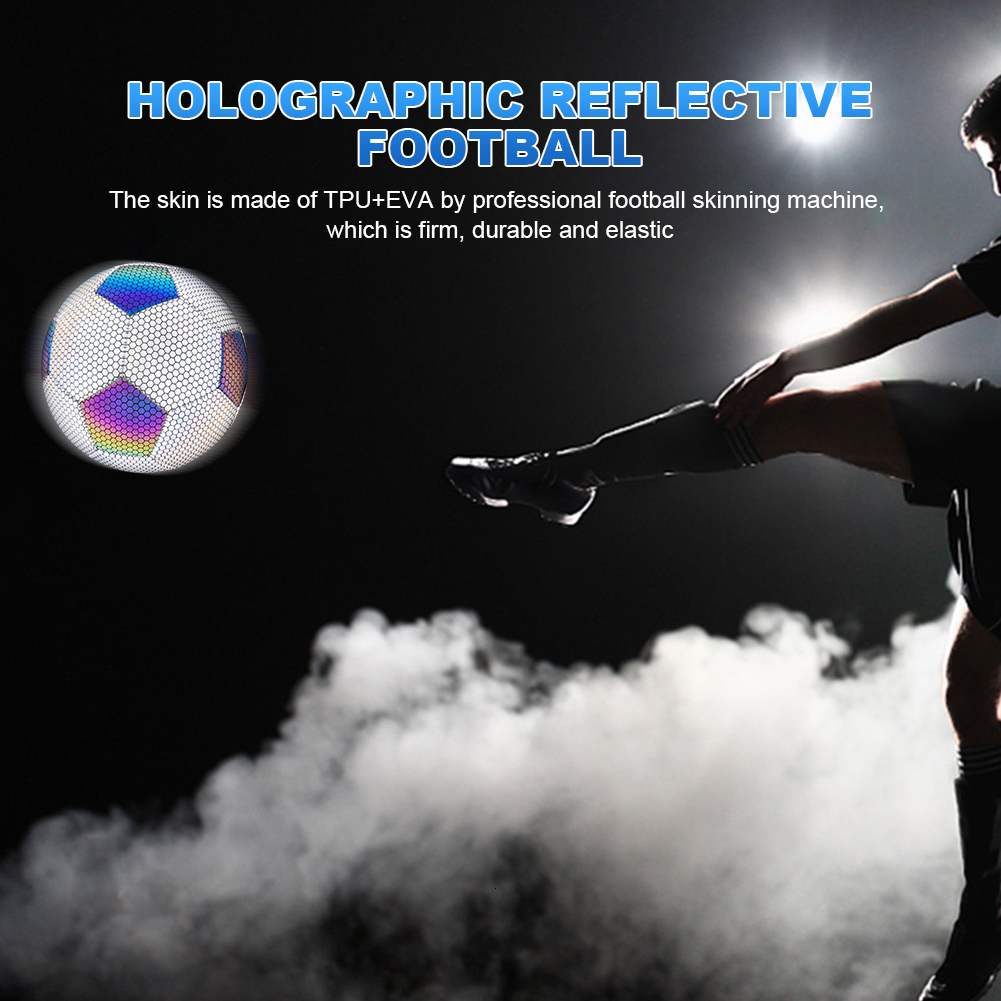 Balls Holographics Reflective Soccer Ball Size 45 Glow In The Dark Footballs Gifts with Inflator Excellent Elasticity Sporting Goods 230428